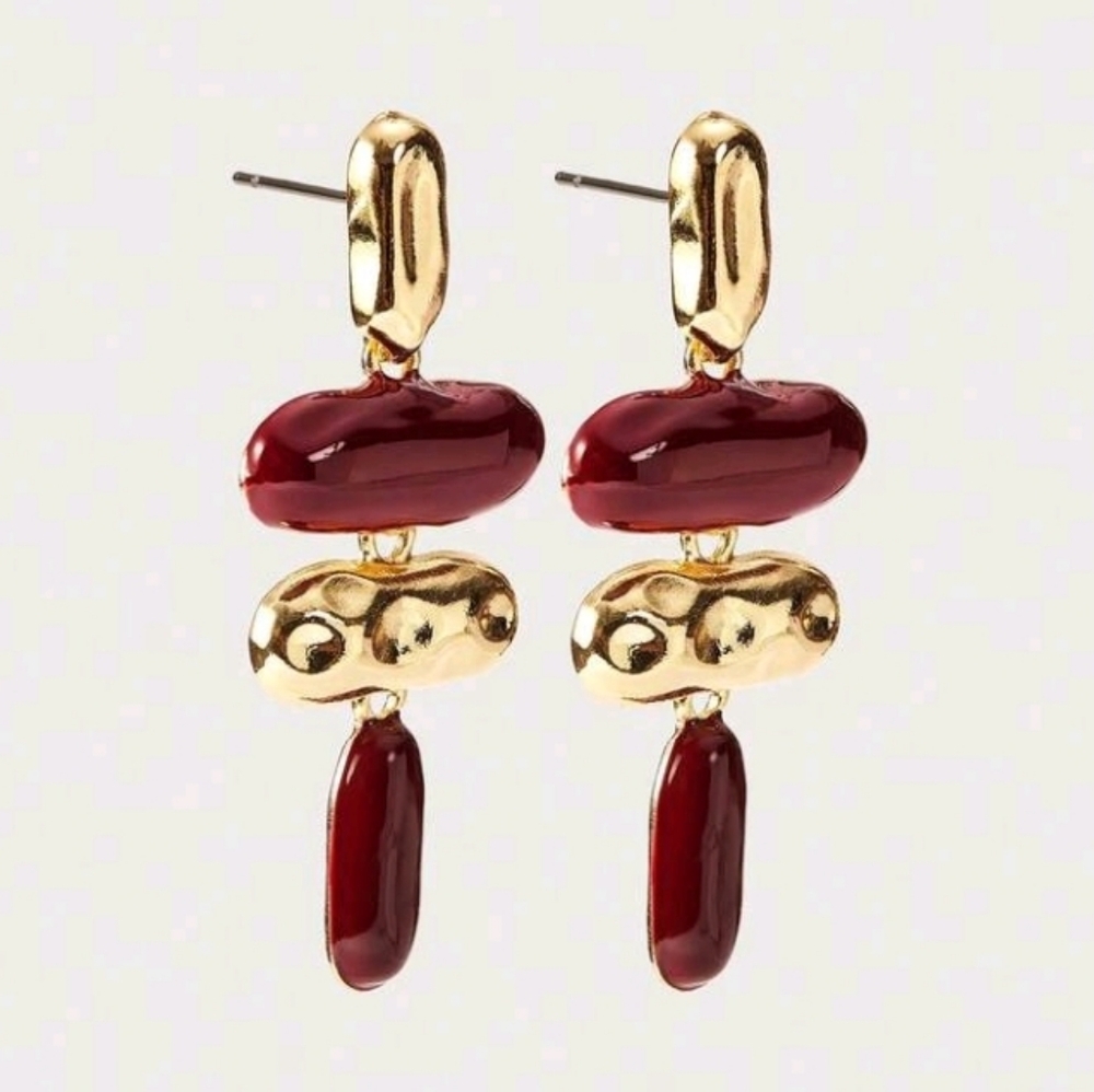 NEW! Stunning Elegant Gold and Burgundy Dangle Post Earrings - Picture 5 of 5